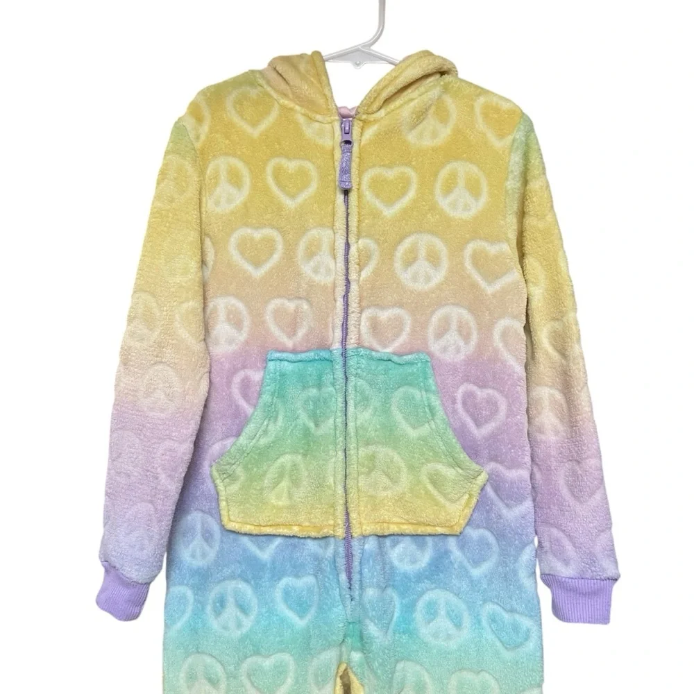 Rainbow Hooded Onesie PJs Leopard Hoodie PJ Onesie Bundle Front Pocket Front Zip